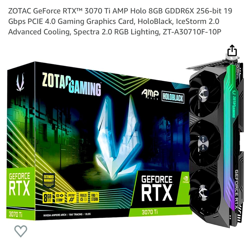 Selling ZOTAC AMP HOLO 3070Ti 8GB Graphics Card